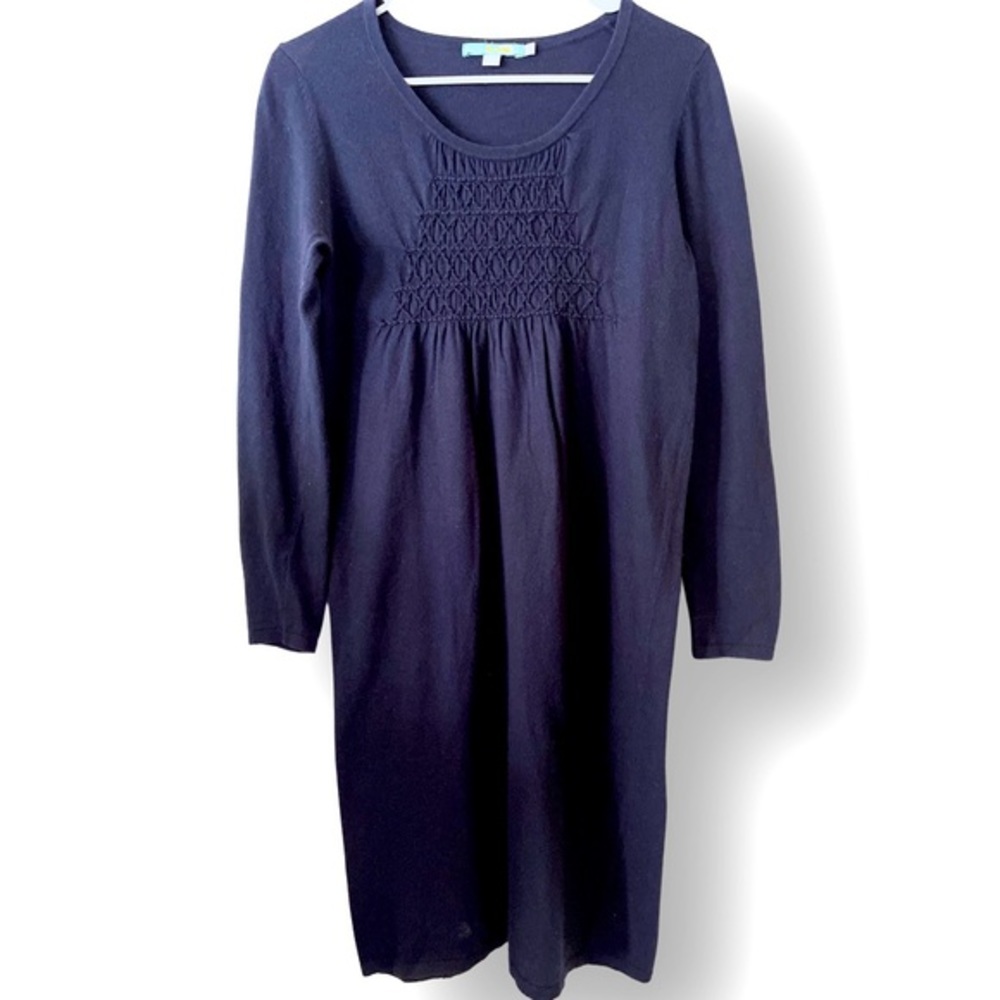 Boden Smocked Front Navy Blue Long Sleeve Sweater‎ Dress 6 L